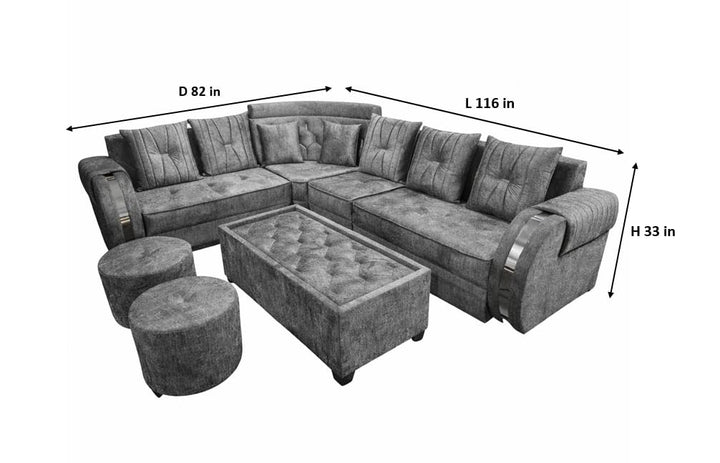 Translation missing: en.L-Shaped 6-Seater Velvet Sectional Sofa Set with Coffee Table &amp; Ottomans 