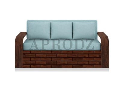 Sheesham Wood Sofa Cum Bed, 3 Seater with Blue Upholstery (75 x69 x30 Inch)