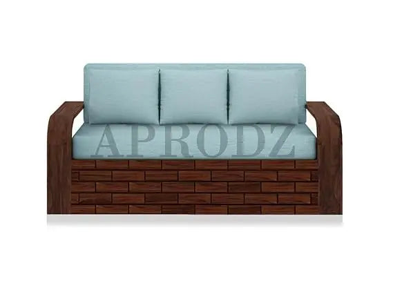 Translation missing: en.Sheesham Wood Sofa Cum Bed, 3 Seater with Blue Upholstery (75 x69 x30 Inch)  Sheesham Wood Sofa Cum Bed (3 Seater)
