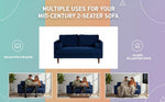 MidCen Wooden 2 Seater Sofa with High-Density Comfortable Foam for Home & Living Room (Upholstered- Dark Blue Velvet Fabric) 