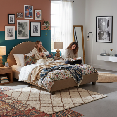Upholstered Bed Frame, Green Fabric with Wooden Construction, Arched Headboard Platform Bed