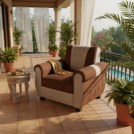 Elegant Single Seater Sofa Set for Modern Living Space Furniture in Brown and Beige Color 