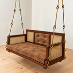 Wooden Cane Reversible Swing (Jhula) with Brown Tufted Cushions and Chain 