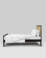 Mango Wood and Rattan Cane King Size & Queen Size Bed Frame, Black Finish 