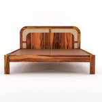 Sheesham Wood Bed with Cane Headboard | Solid Wood King & Queen Size 