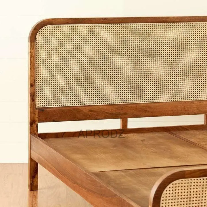 Translation missing: en.Rattan Cane Bed Frame – King &amp; Queen Size, Walnut Finish 