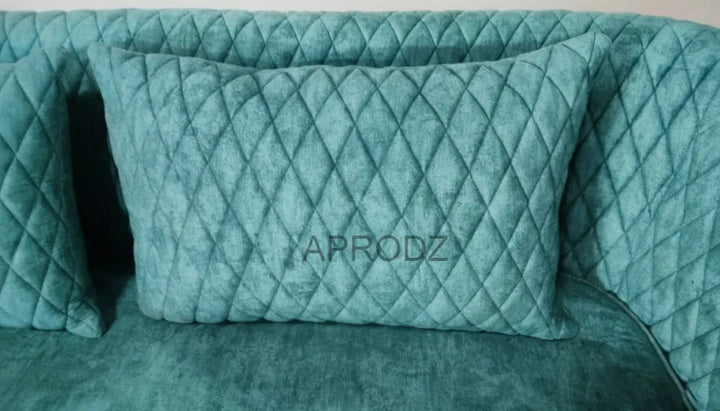 Translation missing: en.modern 3-seater sofa Luxury Curved Velvet Sofa with Gold-Plated Back – Premium High-Density Foam, Criss-Cross Stitch Design, Modern 3-Seater for Living Room (Teal Blue) 