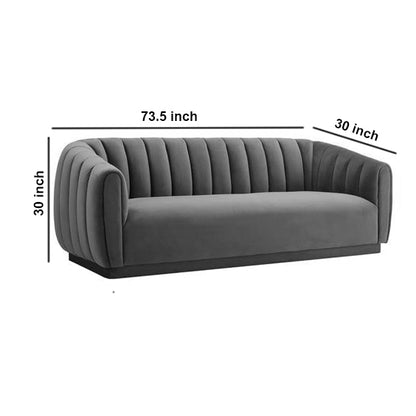 APRODZ Modern Serene Velvet Channel Tufted 3-Seater Sofa for Living Room – Pink, Elegant Curved Arm Design