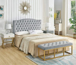 Tufted Long Upholstered Velvet and Metal Bench 