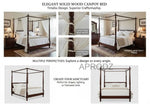 Sheesham Wood Four Poster Bed – King & Queen Size Wooden Bed, Dark Brown Finish 