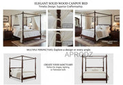 Sheesham Wood Four Poster Bed – King & Queen Size Wooden Bed, Dark Brown Finish 