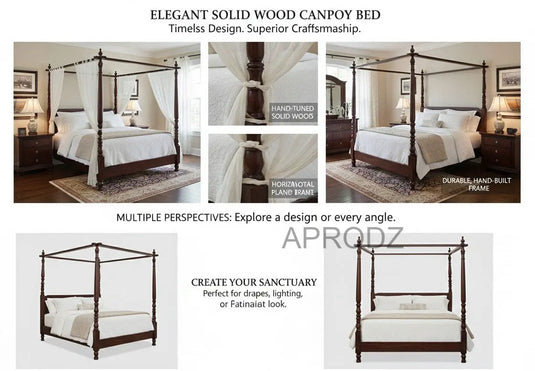 Translation missing: en.Sheesham Wood Four Poster Bed – King &amp; Queen Size Wooden Bed, Dark Brown Finish 