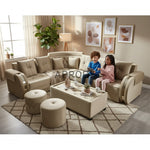 L-Shaped Sectional 6-Seater Sofa with Coffee Table & 2 Ottoman Stools Padded Armrest Perfect Fabric Corner Sofa for Guests Living Room, Drawing Room, Office & Lounge (Beige) 