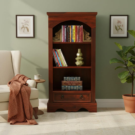 Bookshelf | Sheesham Wood Wooden Storage Organizer | Shelves Bookcase Rustic Durable, Stylish & Compact Design for Home, Office & Living Room | Furniture Organizer Elegant Finish (Honey Oak 2) 