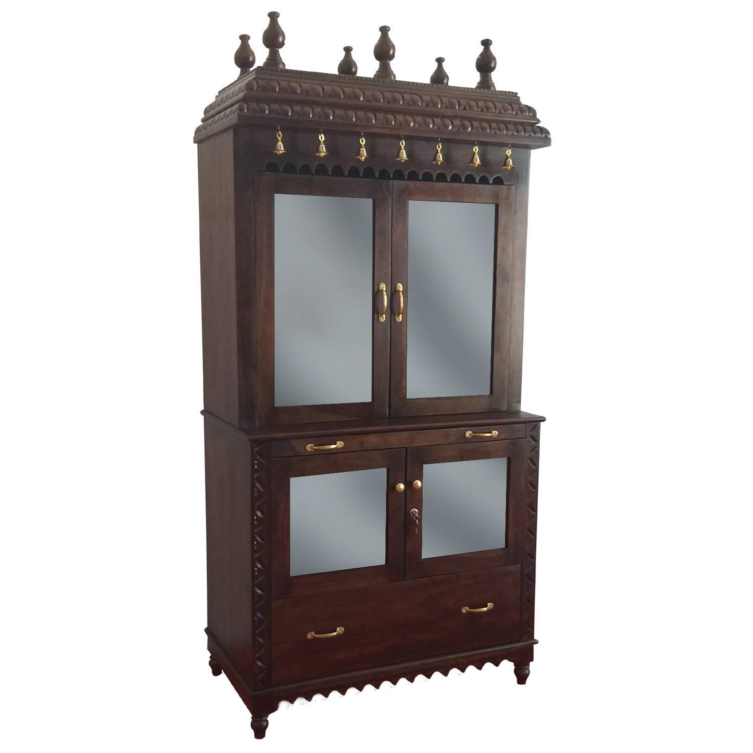 APRODZ Handcrafted Sheesham Wood Temple with 1 Drawer for Pooja Room | Temple for Home | Pooja Mandir | Full Size |Brown Finish