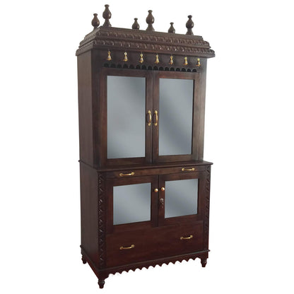 APRODZ Handcrafted Sheesham Wood Temple with 1 Drawer for Pooja Room | Temple for Home | Pooja Mandir | Full Size |Brown Finish