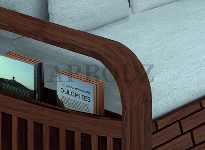 Sheesham Wood Sofa Cum Bed, 3 Seater with Blue Upholstery (75 x69 x30 Inch)
