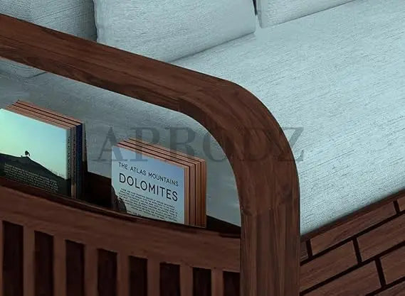 Translation missing: en.Sheesham Wood Sofa Cum Bed, 3 Seater with Blue Upholstery (75 x69 x30 Inch)  Sheesham Wood Sofa Cum Bed (3 Seater)
