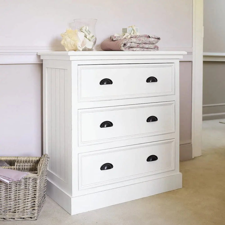 Translation missing: en.APRODZ Mango Wood Marceio Chest of 3 Drawers Storage Cabinet for Living Room | Wooden Sideboard | White Finish