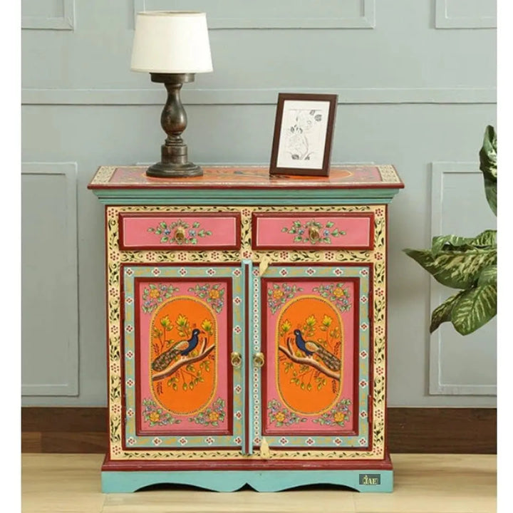 Translation missing: en.APRODZ Hand Painted Wooden Storage Cabinet with 2 Doors &amp; 2 Drawers Storage for Home (Multicolor)