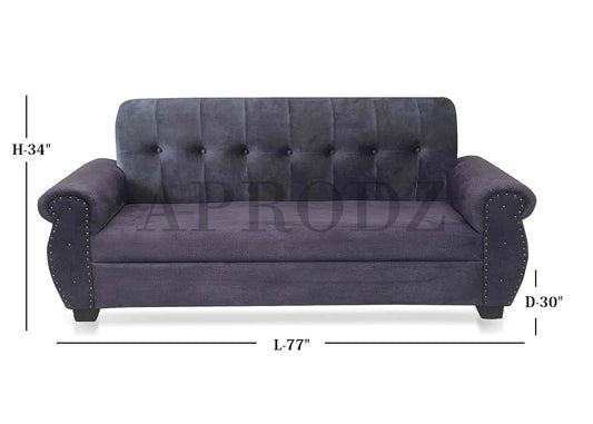 Modern Sofa Set 3 Seater Velvet Fabric Sofa Upholstered Chaise Lounge with Button Design, Living Room Furniture Sofa for Home & Office 