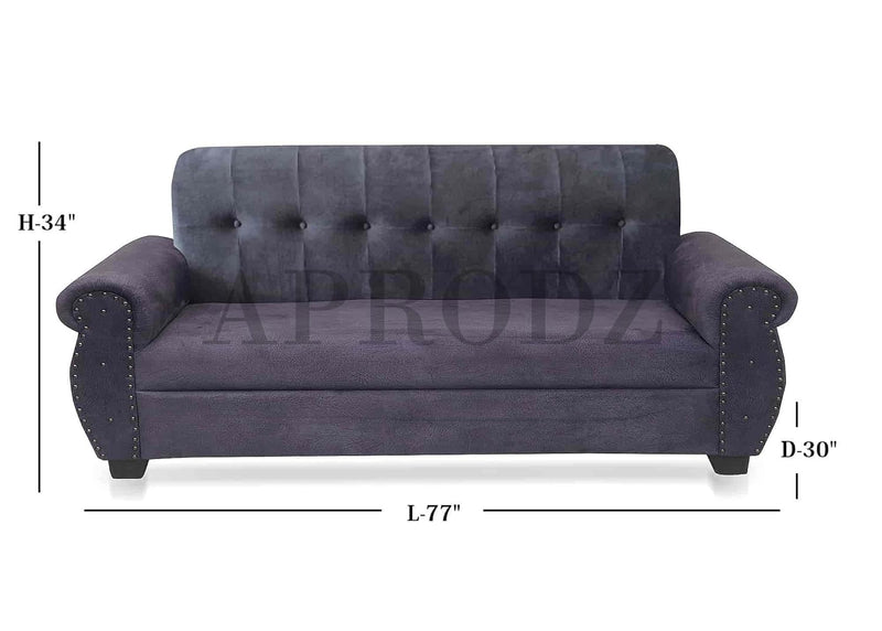 Modern Sofa Set 3 Seater Velvet Fabric Sofa Upholstered Chaise Lounge with Button Design, Living Room Furniture Sofa for Home & Office 