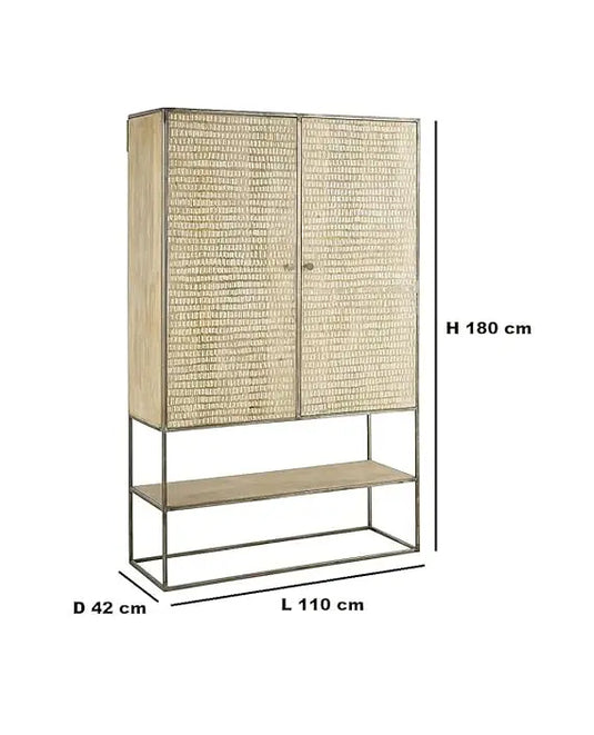 Translation missing: en.Madera Metal &amp; Mango Wood 2-Wardrobe Door – Natural Storage Almirah 