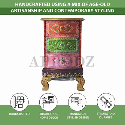 APRODZ Handpainted Bajot: Antique Design, Multipurpose Stool, Decorative Pooja Mandir Stand