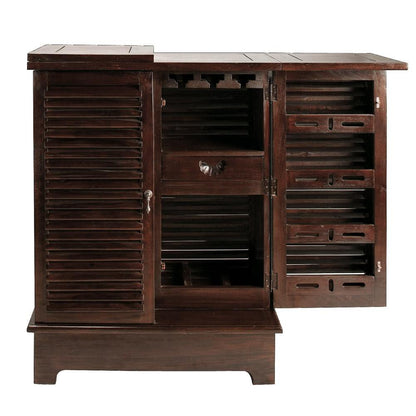 APRODZ Mango Wood Gilmore Stylish Brown Bar Cabinet with Wine Glass Storage for Living Room