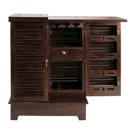 Mango Wood Peetz Royal Stylish Bar Cabinet with Wine Glass Storage for Living Room | Chestnut Finish 