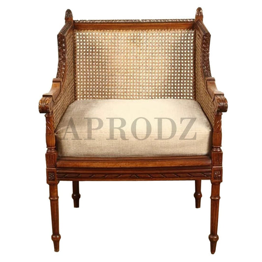 APRODZ French Cushioned Living Chair with Cane (Teak Wood,Brown)