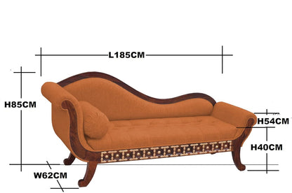 Couch Three Seater Upholstery and Mango Wood Sofa (Fabric + Sweet Orange Fabric + Walnut)