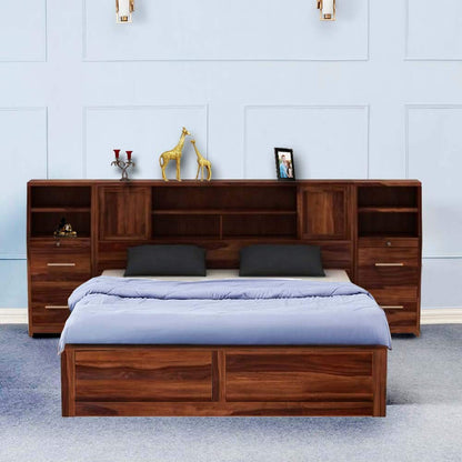 Sheesham Wood Trapez Hydraulic Bed with 2 Bedside 