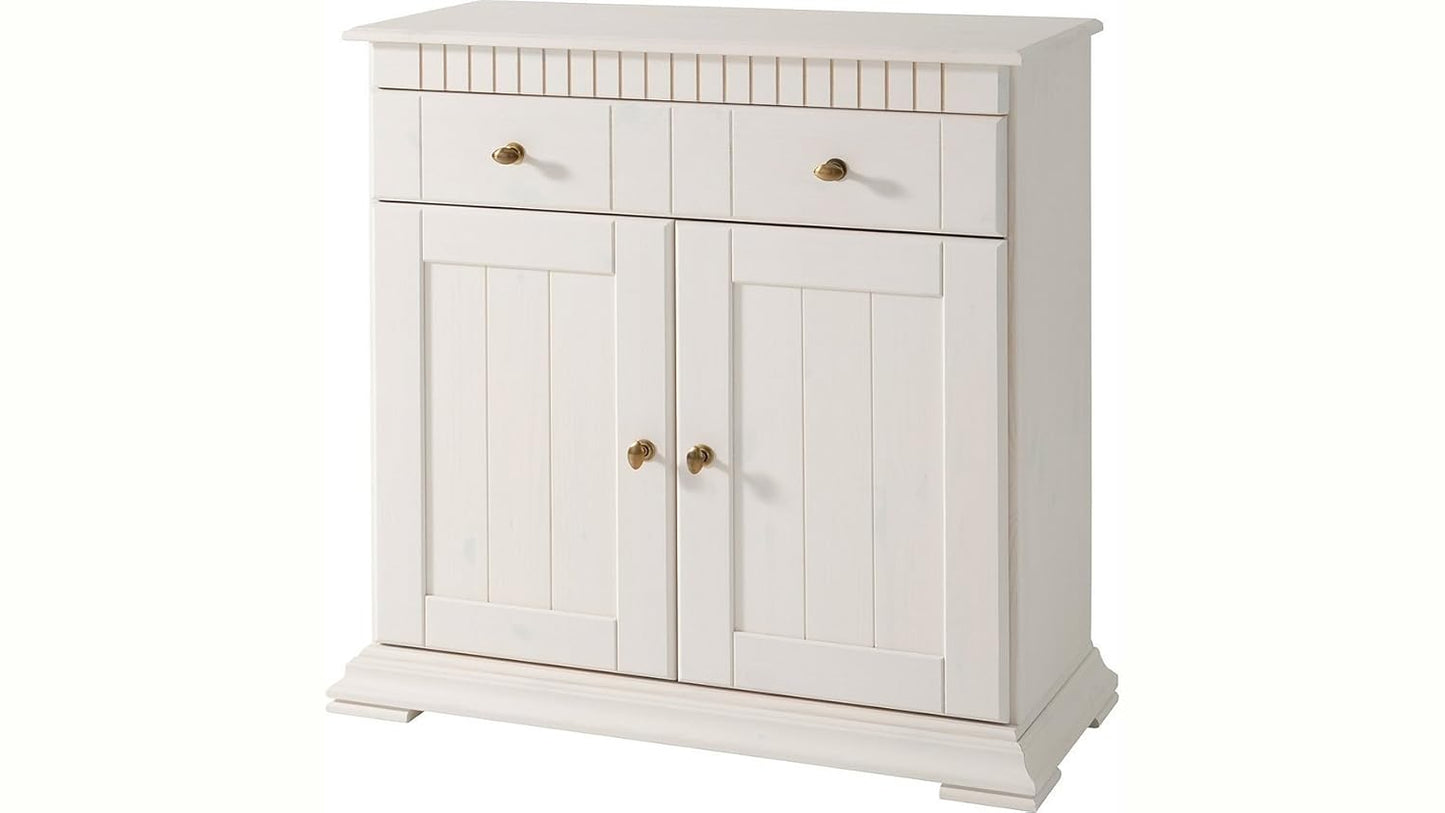 APRODZ Soild Wood Ciudad Sideboard Storage Cabinet with Two Door and One Drawer for Living Room | White Finish