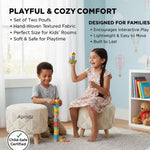 Printed Ottoman Stool Upholstered Foam Cushioned Pouffes for Living Room | Puffy Muddha Stool for Footrest & Sitting, Velvet Pouf Stool, Furniture for Home Decor, Office Set of 1 (Cream) 