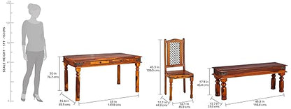 Sheesham Wood Reyk 6 Seater Dining Table Set with 1 Bench & 4 Chairs for Home Dining Room Furniture (Brown Finish) 