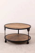 Round Solid Wood Top and Metal Base Wire Type Coffee Table (Mango Wood - Natural + Black Powder Coated) 