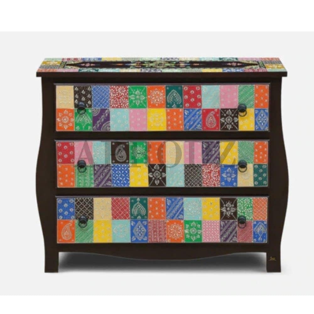 APRODZ Wooden Handpainted Chest of Drawer Cabinet for Storage for Living Room (Multicolor)