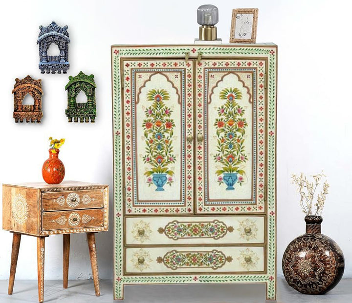 Translation missing: en.Wooden Handpainted Wardrobe Cupboard for Multipurpose Storage Organizer (Multicolor) 
