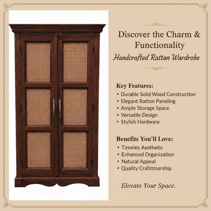 Translation missing: en.Sheesham Wood Two Door Cane Wardrobe (Sheesham Wood) 