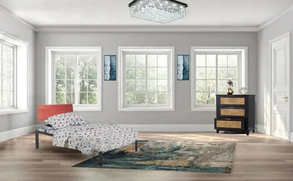 Single Size Bed Without Storage for Home & Living Room Cot Bed Furniture (Light Mahogany + Black Powdercoated Finish) 