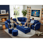 L-Shaped 6-Seater Velvet Sectional Sofa Set with Coffee Table & Ottomans 