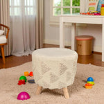 Printed Ottoman Stool Upholstered Foam Cushioned Pouffes for Living Room | Puffy Muddha Stool for Footrest & Sitting, Velvet Pouf Stool, Furniture for Home Decor, Office Set of 1 (Cream) 