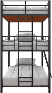 APRODZ Chavez Triple Twin/Twin/Twin Size Metal Triple (3Bed) Bunk Bed (Metal - Black Powdercoated)