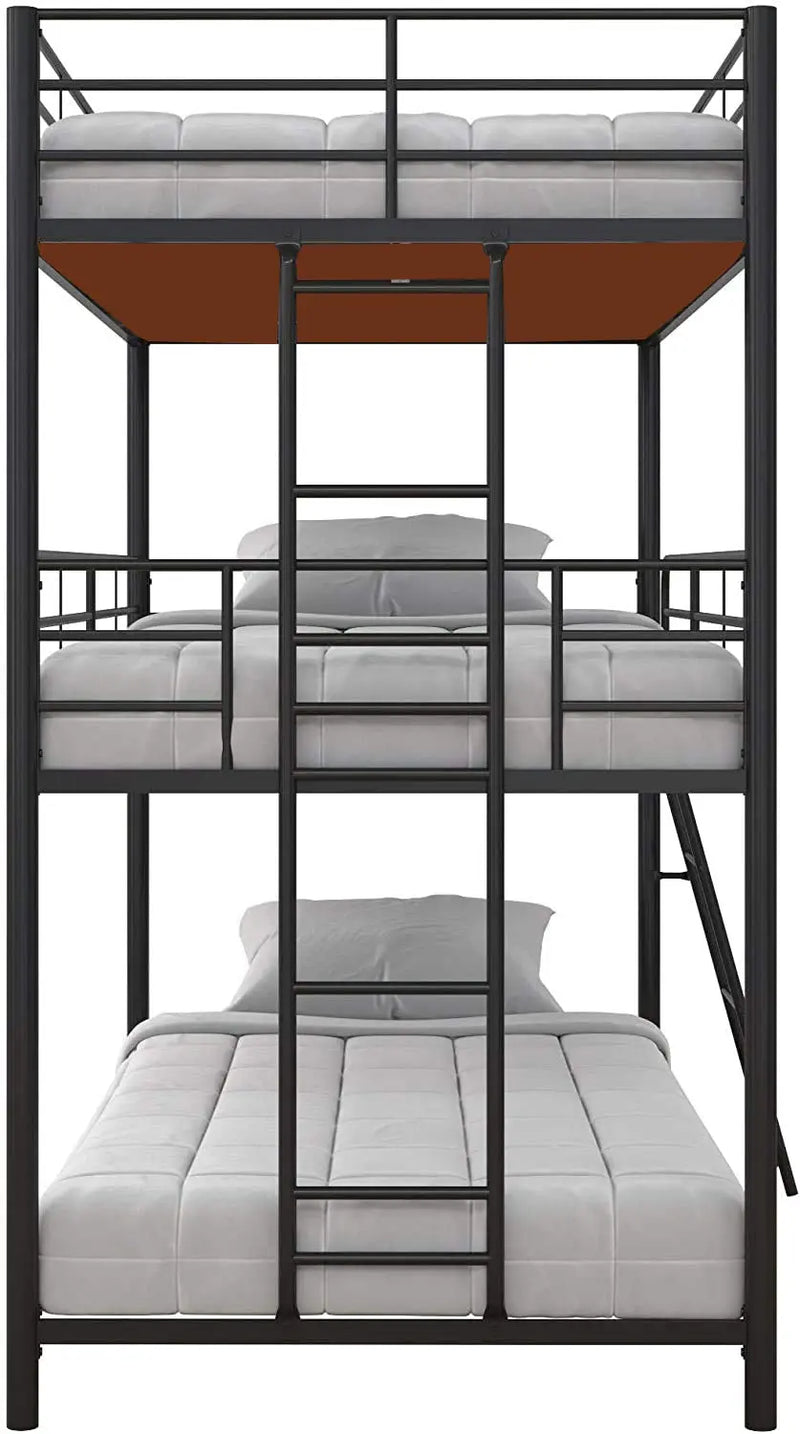 APRODZ Chavez Triple Twin/Twin/Twin Size Metal Triple (3Bed) Bunk Bed (Metal - Black Powdercoated)