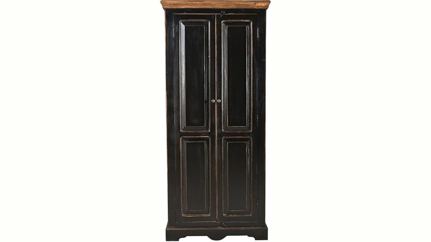 APRODZ Mango Wood Multipurpose Storage 2-Door Corto Wardrobe Almirah for Living Room | Black Finish