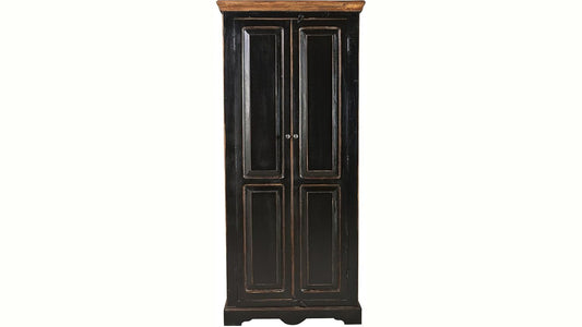 APRODZ Mango Wood Multipurpose Storage 2-Door Corto Wardrobe Almirah for Living Room | Black Finish