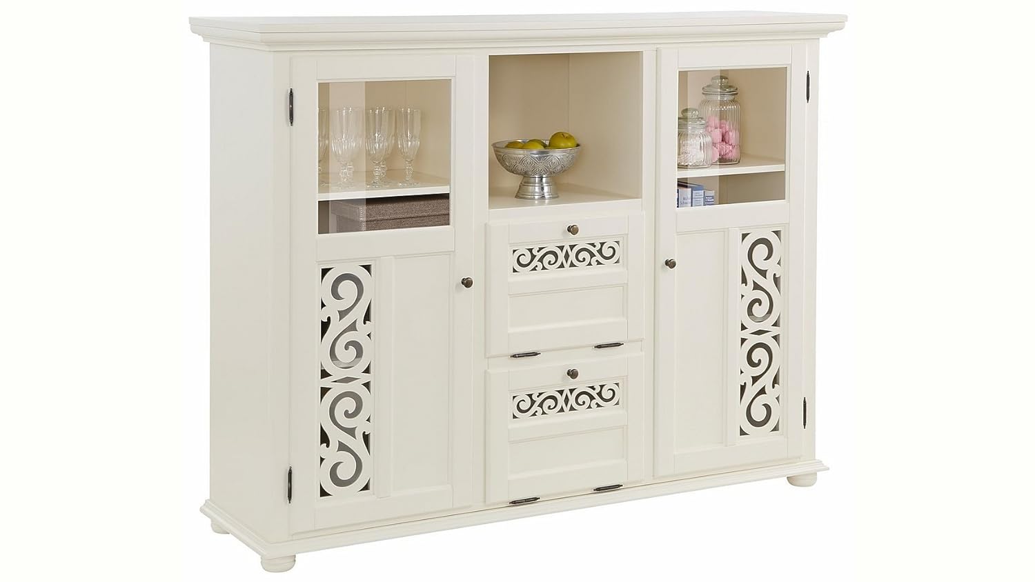 APRODZ Soild Wood Fora Sideboard Storage Cabinet for Living Room | White Finish