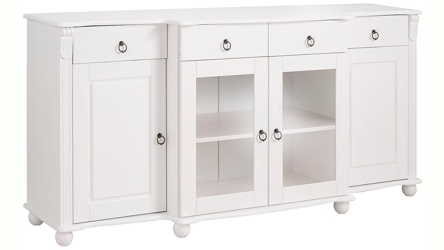 APRODZ Soild Wood Teresina Sideboard Storage Cabinet with Drawer for Living Room | White Finish