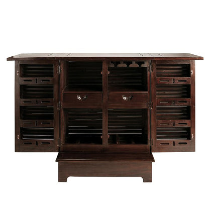 APRODZ Mango Wood Gilmore Stylish Brown Bar Cabinet with Wine Glass Storage for Living Room